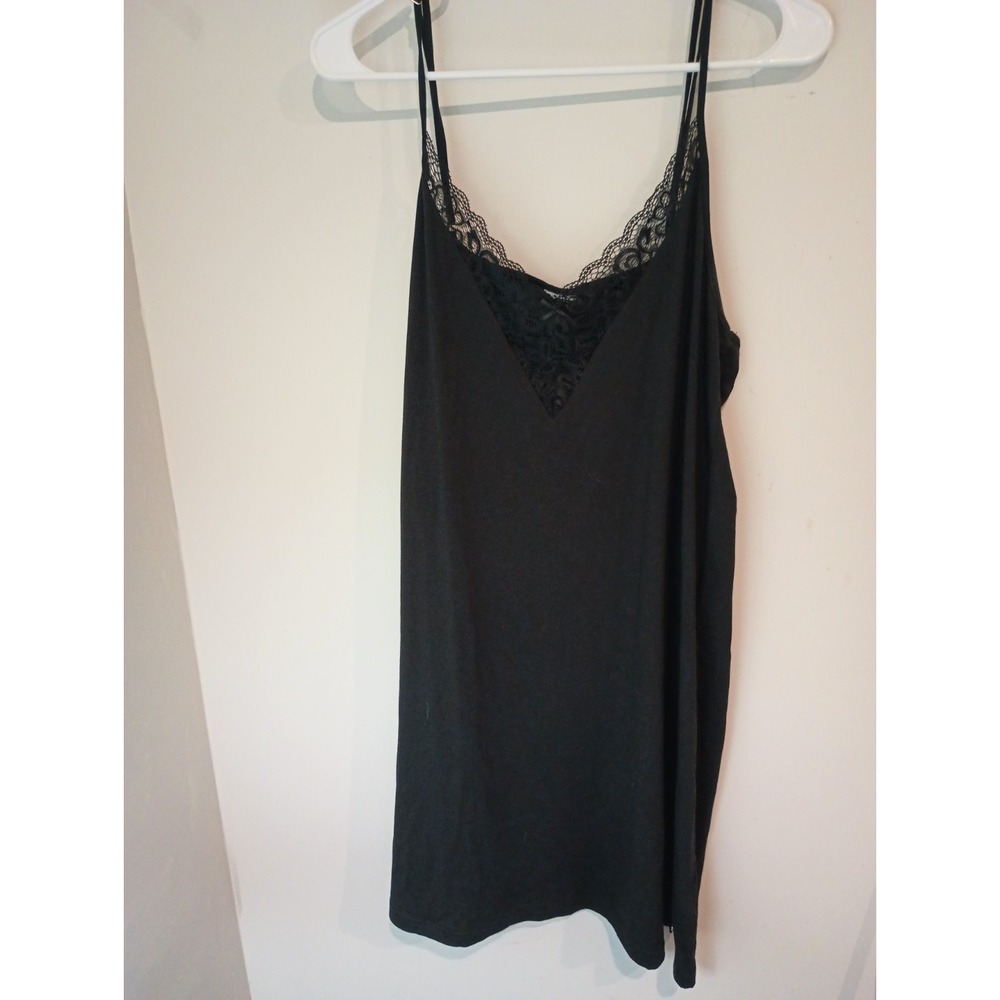 LASCANA Women Black Lace Trim Camisole Dress Nightgown Slip Size 12/14 Stretch